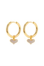 Hoops Earrings with Heart Charms Gold - фото 123464