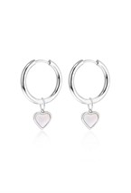Hoops Earrings with Mother of Pearl Heart Charms - фото 123471