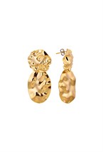 Oval Crumpled Metal Earrings Gold - фото 123482