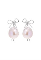 Baroque Pearl Bow Earrings Silver - фото 123566