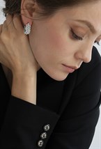 Hoops Acrylic Pearlds Earrings Silver - фото 123588