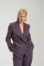 Двубортный жакет в клетку с лацканами - фото 125928