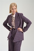 Двубортный жакет в клетку с лацканами - фото 125933