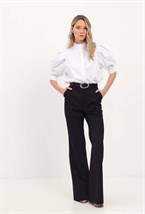 Блуза на стойке с рукавами "фонарик" - фото 126491