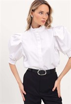 Блуза на стойке с рукавами "фонарик" - фото 126492