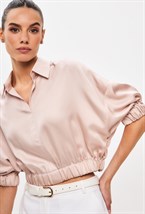 Укороченная блуза из тенселя на резинке - фото 126506