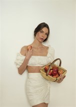 юбка с боковой сборкой из хлопка молочная - фото 12701