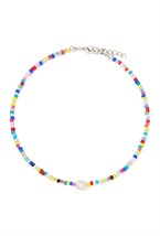 браслет на ногу из разноцветного бисера и жемчуга - фото 128442