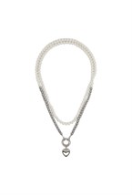 серебристый чокер из гематита и искуственного жемчуга с подвеской - фото 128457