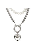 серебристый чокер из гематита и искуственного жемчуга с подвеской - фото 128458