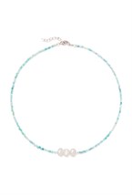 чокер из светло-зеленого хризолита и жемчуга - фото 128479