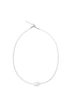 чокер из белого бисера с жемчужиной - фото 128487