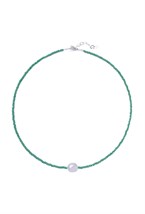 чокер из зеленого бисера и жемчуга - фото 128501