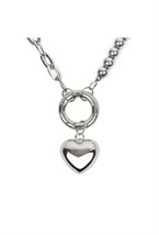 серебристый чокер из гематита и латуни с подвеской - фото 128525