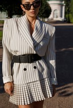 Платье в полоску с юбкой плиссе - фото 129337