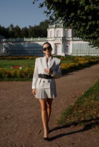 Платье в полоску с юбкой плиссе - фото 129338