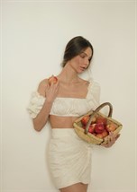 топ с рукавами-фонариками из хлопка молочный - фото 12981