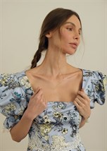 голубое платье из плотного хлопка и кружева - фото 12989