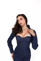 BETTY платье из темной джинсы с воротником - фото 133913