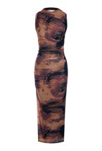 Длинное платье под горло без рукавов bordo - фото 135944