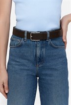 Ремень базовый коричневый пряжка никель - фото 136214