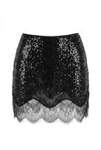 Прозрачная юбка мини из пайеток с кружевом Экстра мини - фото 137147
