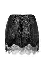Прозрачная юбка мини из пайеток с кружевом Экстра мини - фото 137148