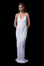 Белое платье-комбинация из вискозы с прозрачным шлейфом - фото 137202