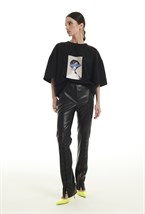 Брюки эко-кожа с люверсами - фото 37243