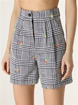 Шорты из жаккарда гусиная лапка с вышивкой - фото 49041