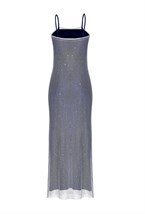 Платье на бретелях с кристаллами Swarovski в синем оттенке - фото 50691