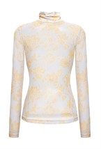 Водолазка золотисто-желтые цветы на сером фоне из сетки - фото 50705