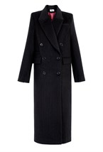 Пальто женское черное в полоску - фото 50791