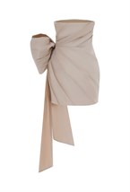 Платье бежевое с бантом - фото 56477