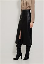 Юбка кожаная миди - фото 63730