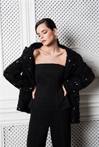 Двубортный прямой жакет из твида с пайетками - фото 71431