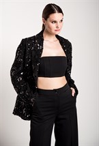 Двубортный прямой жакет из твида с пайетками - фото 71432