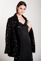 Двубортный прямой жакет из твида с пайетками - фото 71433