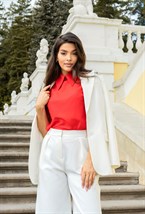 Блузка с короткими рукавами из шелка с хлопком - фото 71492