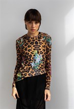 Лонгслив-сетка "Леопард с цветами" - фото 73479