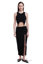 Юбка в рубчик с вырезом - фото 74075