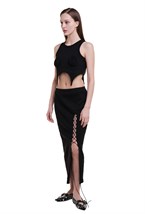 Юбка в рубчик с вырезом - фото 74076