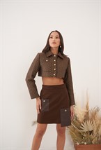 Жакет коричневый короткий - фото 89232
