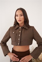 Жакет коричневый короткий - фото 89233