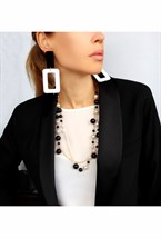 серьги прямоугольник черно-белый - фото 94317