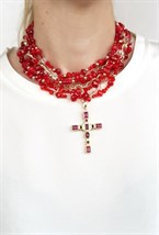 чокер из горного хрусталя красный с крестом - фото 94336